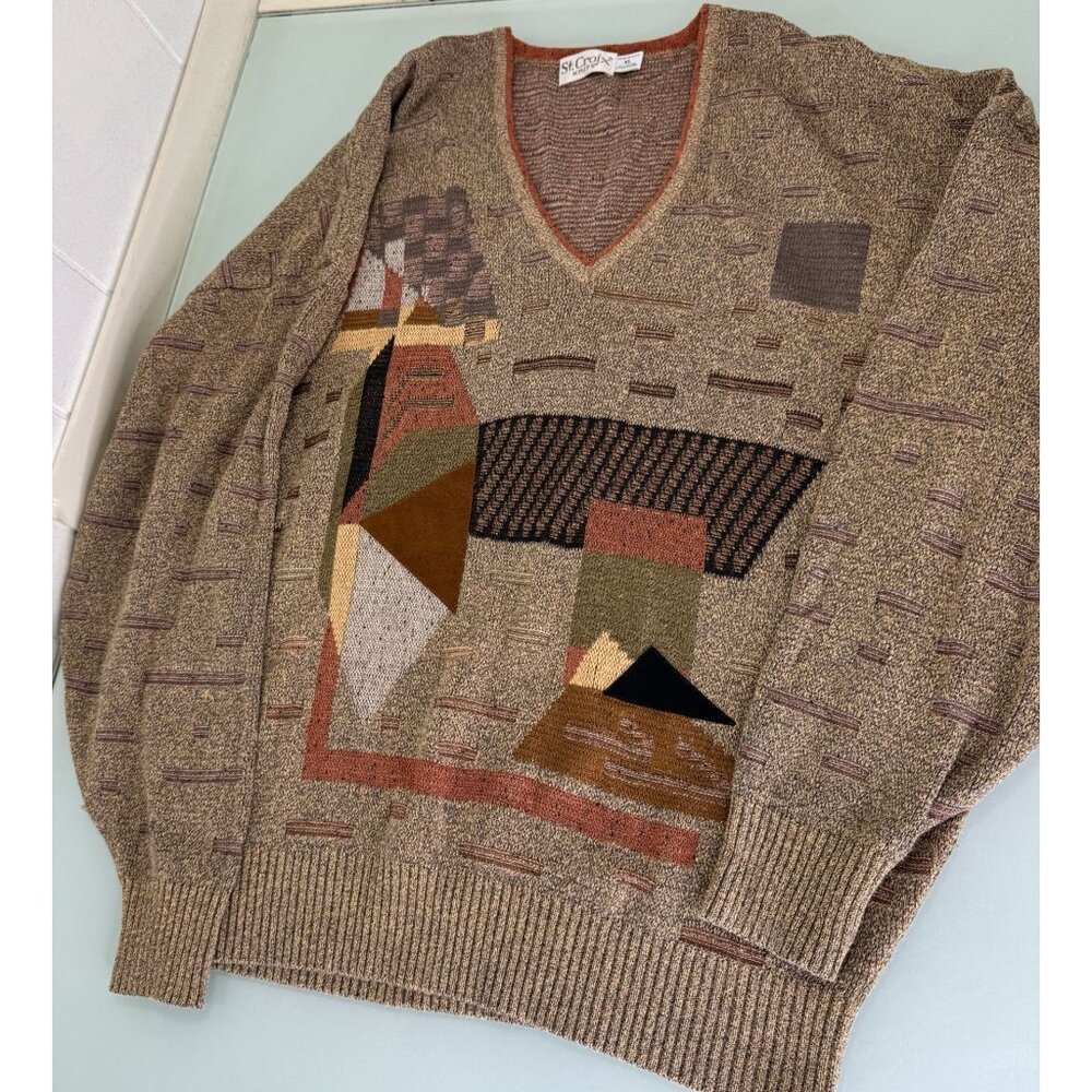 Vintage ST. CROIX Knits Sweater Mens XL Pullover V Neck Abstract Art Made In USA